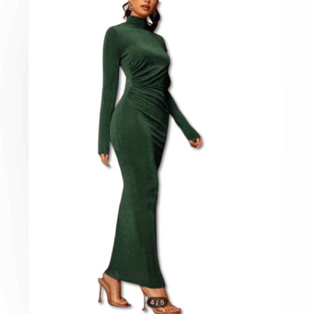 SHEIN BAE High Neck Solid Bodycon Dress Dark Green / 4(S)